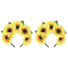 2Pcs Yellow Sunflower Hair Hoop Comfortable Party Headdress for Photos