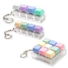 Fidget Keyboard Keychain Toy with Crisp Click Feedback, Removable Keycaps, 3 Pack Blue Yellow