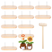 12 Pcs Doll Display Stand Wooden with Metal Pins, Stable DoubleNeedle Base for Crochet and Amigurumi Figures