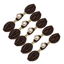 5Pcs Retro Chinese Knot Button Fasteners Pearls-Dark Coffee