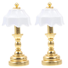 2pcs Miniature Golden Metal Dollhouse Lamp Set, Realistic Bedside Table Lights for Bedroom Decor