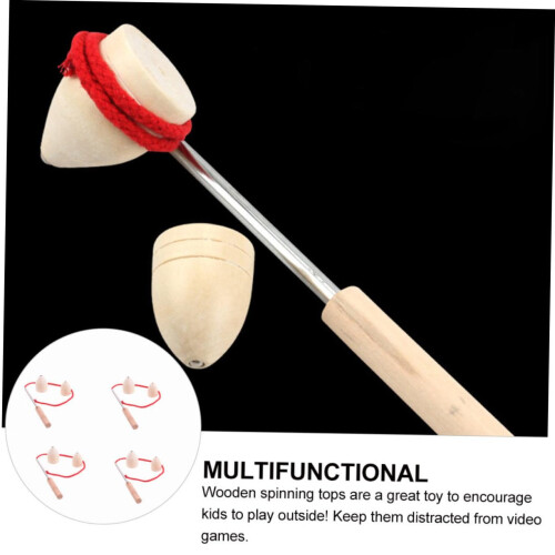 Educational Spinning Tops with Pull String, 4 Set Peg Tops for Kids Cognition and Coordination 2