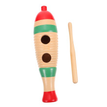 Wooden Guiro Percussion Instrument Bright Fish Shape Educational Rhythm Toy for Kids