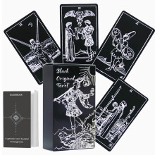 Tarot Cards for Beginners with Meanings, 78Card Black Tarot Deck with Guidebook for Divination