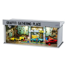 Car Display Case with Lights, Stackable 1/64 Diecast Storage Box Urban Graffiti