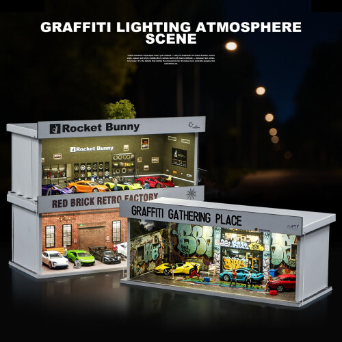 Car Display Case with Lights, Stackable 1/64 Diecast Storage Box Urban Graffiti 1