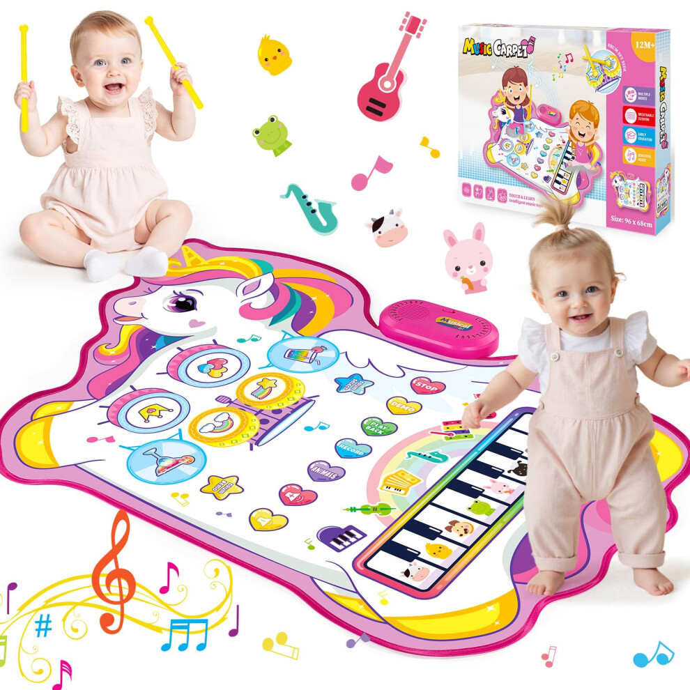 Unicorn 3 in 1 Music Play Mat with Three Modes, Large EasyClean Area, Interactive Sound for Kids