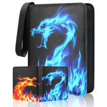Trading Card Binder 400 Pocket Large Capacity Waterproof PU with Dragon Design for Kids Yellow Blue