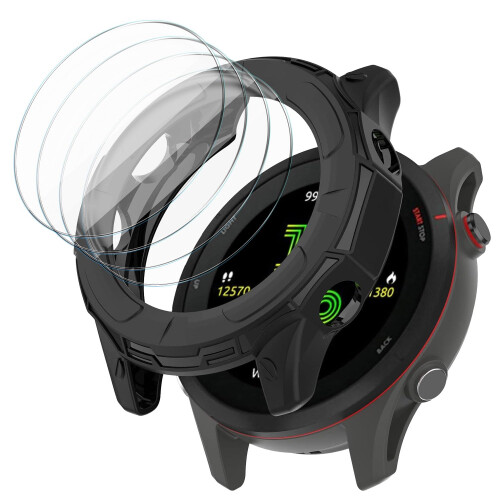 Case with 4 Tempered Glass Screen Protectors, Full Coverage Scratch Resistant Fit for Garmin Forerunner 255 46mm