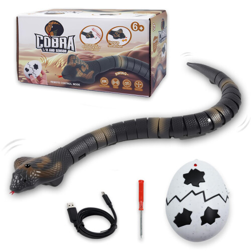 Realistic RC Cobra Snake Toy with Dual Control Modes, USB Fast Charging and Smart Obstacle Sensing