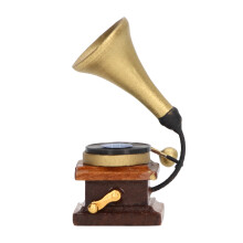 Mini Birkenholz Puppenhaus Plattenspieler 5,5x2,4x2,5cm Vintage Grammophon