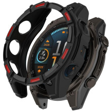 51MM Case with Shockproof ScratchResistant TwoTone Shell Black Red for Garmin Quatix 8