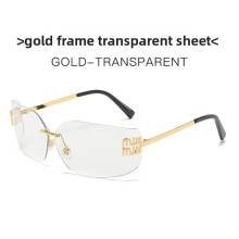 (Clear)Schicke Metall-Sonnenbrille im geometrischen Stil mit PC-Gläsern für Freizeitkleidung Autofahren und