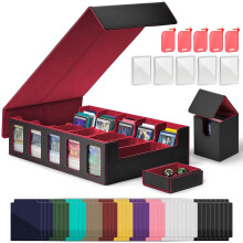 Trading Card Storage Box with Magnetic Lid, 5 Row 3900+ Card Case for MTG and TCG, Waterproof Leather Holder with Dividers