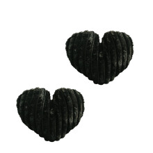 2Pcs Ribbed Heart Shape Faux Furs Throw Pillow Soft Sofa-Black