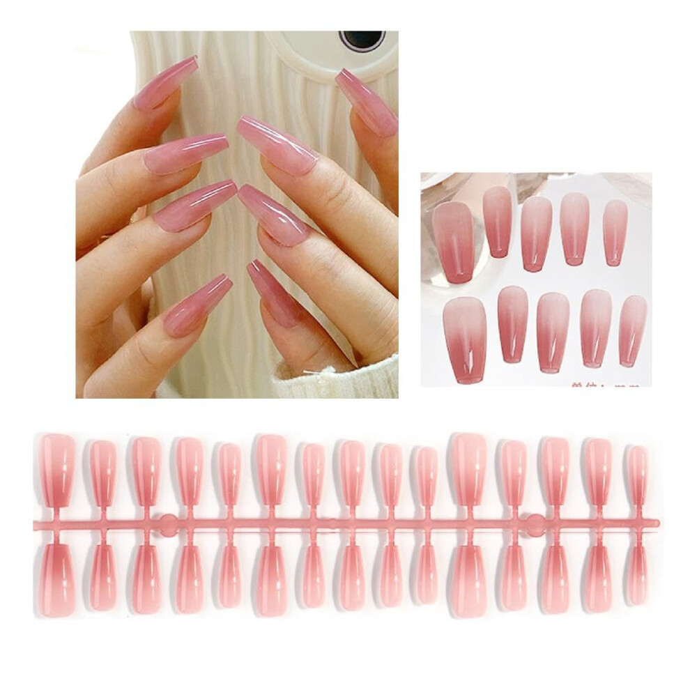 30Pcs Long Coffin French Press On Nails Glossy Acrylic False Nails for Women with Adhesive