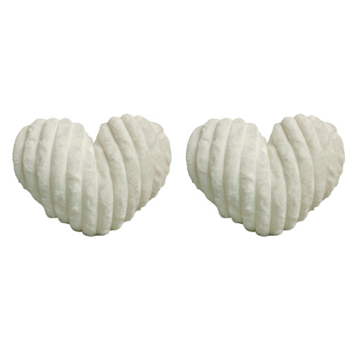 2 Stuks Decoratieve Nepbont Kussens Met Gestreept Hart-Wit
