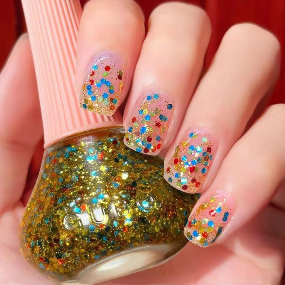 Douborq Green Glitter Nail Polish Forest Glitter Translucent Long-Lasting Sequins Nail Art Varnish (21)