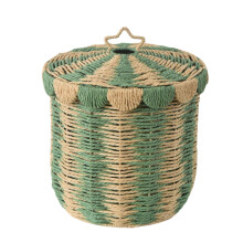 Bucolic Woven Fabric Covered Laundry Basket-green trumpet