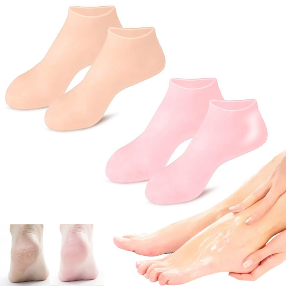 2 Pairs Moisturizing Gel Socks for Dry Cracked Feet Women, Silicone Spa Socks with Aloe Infused Deep Hydration and Anti Slip Sole