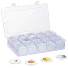 100 Pack Clear Coin Capsules with Adjustable Foam and Storage Box for Collectible Coins
