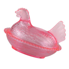 Plastic kip op nest snoepschotel met deksel-Roze