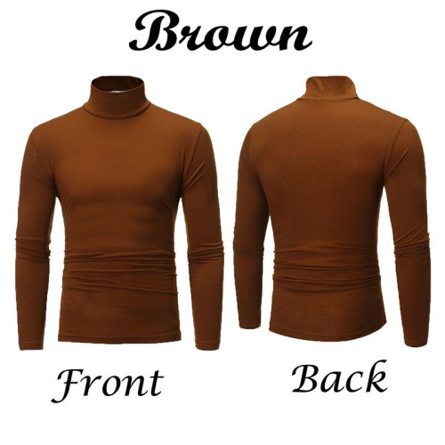 (Brown,2XL)Warmer einfarbiger Herrenpullover mit hohem Kragen Pulli Pulli Oberteile Rollkragenshirts