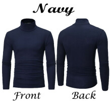 (Navy,3XL)Pulôver masculino quente gola alta cor sólida suéter camisas gola alta