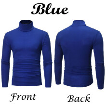 (Blue,3XL)Mens Warm High Neck Solid Color Pullover Jumper Sweater Tops Turtleneck Shirts
