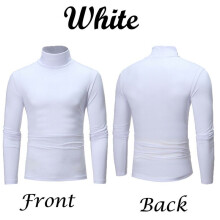 (White,3XL)Mens Warm High Neck Solid Color Pullover Jumper Sweater Tops Shirts Turtleneck