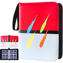 400 Pocket Trading Card Binder with Removable Double‑Sided Sleeves, Waterproof PU Zipper Album, Red‑White
