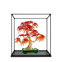 Display Case for 10348 Red Maple Bonsai, Clear Acrylic Dustproof Box, Alloy Frame Black Base