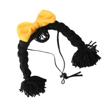 Funny Cats Dogs Ponytail Wigs with Bangs Costume Dog Wigs-Black