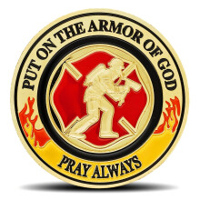 Firefighter Armor of God Challenge Coin, FaithInspired Metal Gift for Firefighters Everyday Carry