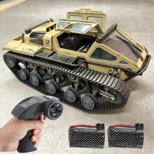 1:16 Scale RC Tank with Dual Motor Drive, LED Lights, Full Proportional Control, 2 Batteries, Yellow AllTerrain Remote Control Military Vehicle