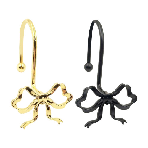 Metal Bowknot Shower Hook Set Roller Enhances Designs-Black 1