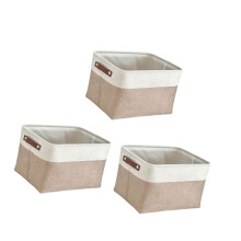 Pack of 3 Space Efficient Foldable Baskets for Multiple-Khaki