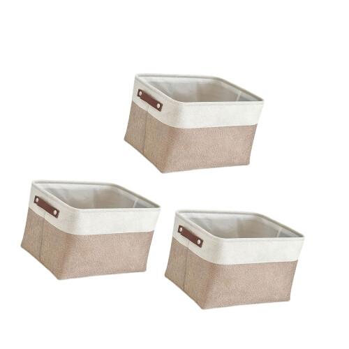 Pack of 3 Space Efficient Foldable Baskets for Multiple-Khaki