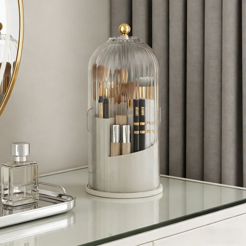 Compact Cosmetic Brush Holder Rotating 360-white transparent 2