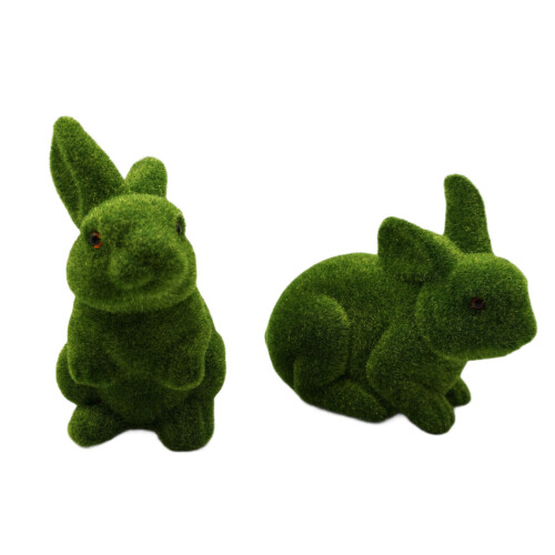 Easter Flocking Bunnies Decors Moss Bunnies Statues Rabbit