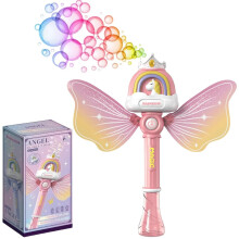 Bubble Machine for Kids Girls, 12Hole LED Fairy Wand Bubble Gun Toy, Automatic Blower for Outdoor Parties (Pink Horse)