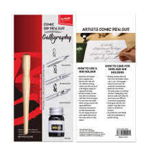 Set di pennini per fumetti, 3 pennini, portapennini in legno, 12,7 cm, inchiostro da 5 ml