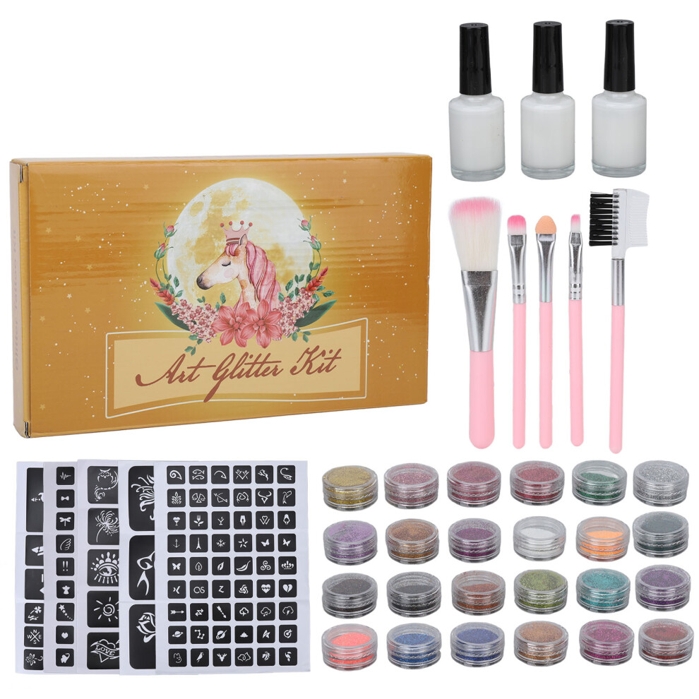 Temporary Tattoo Glitter Kit 24 Colors Face & Body Glitter Powder Set