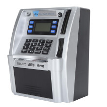 Kids ATM Piggy Bank with LCD Screen and Voice Prompts, Realistic ATM Simulation, PIN Code Safe Box