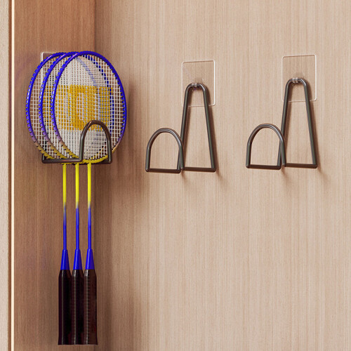 Sport Racket Holder with Adhesive Hook Metal Wall Mount-White 2