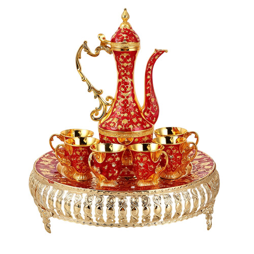 Ensemble de tasses à café et théière turques, comprenant-Rouge