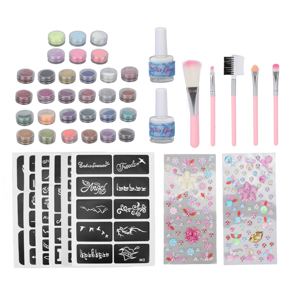 24 Colors Glitter Powder Set with 6 Luminous & 2 Glue Bottles
