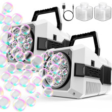 Bubble Machine 2Pack with Dual Speed, USB and Battery Power, RGB Lights for Indoor Outdoor Parties