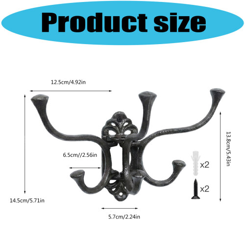 Multipurpose Cast Iron Wall Hook Clothes Organizer Metal 2