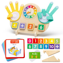 Montessori Math Toys 2in1 Wooden Counting Blocks and Clock Set for Preschool Kids Ages 3 to 7